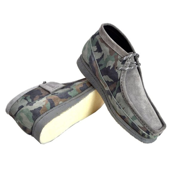 British Walkers Wallabee Boot Style Men's Gray Camouflage Leather And Suede - Picture 1 of 5